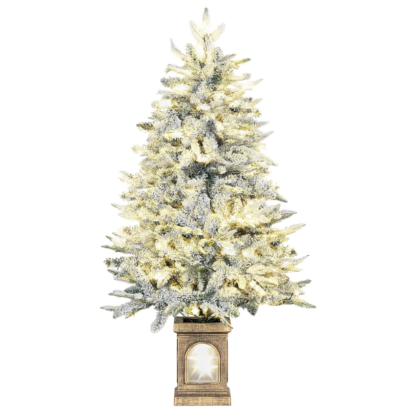 Sztuczna choinka HOMCOM 120cm z śniegiem, oświetlenie LED, 8 trybów, zielona i biała