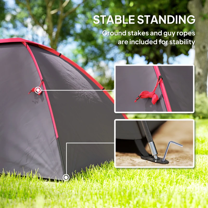 Outsunny 2 Person Camping Tent, Waterproof and UV50+ Family Tent with Bedroom, Porch, Sewn-in Groundsheet and Hook, Portable and Lightweight for Camping Hiking, Grey
