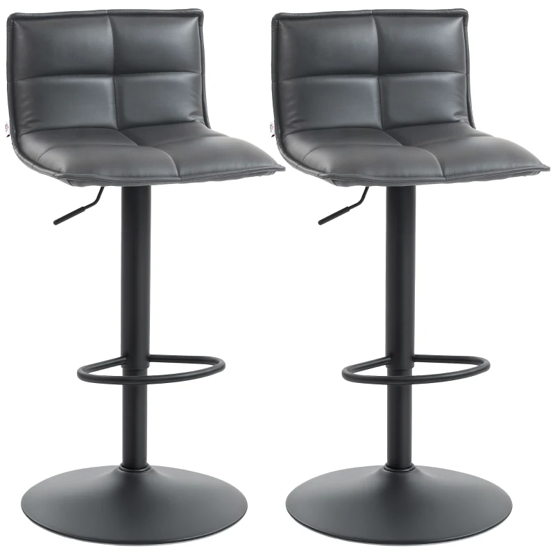 HOMCOM Set of Two Modern Faux Leather Bar Stools - Dark Grey