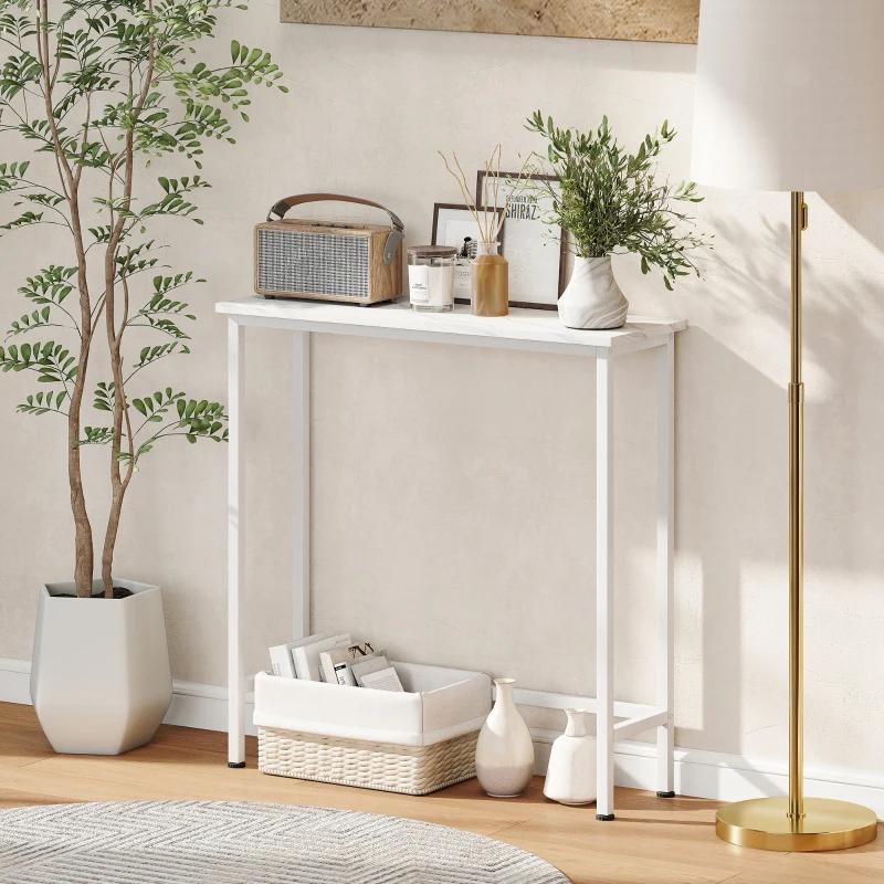 HOMCOM Modern Console Table, Entryway Table with Marble-Grain Top and Metal Frame for Living Room, Hallway, White