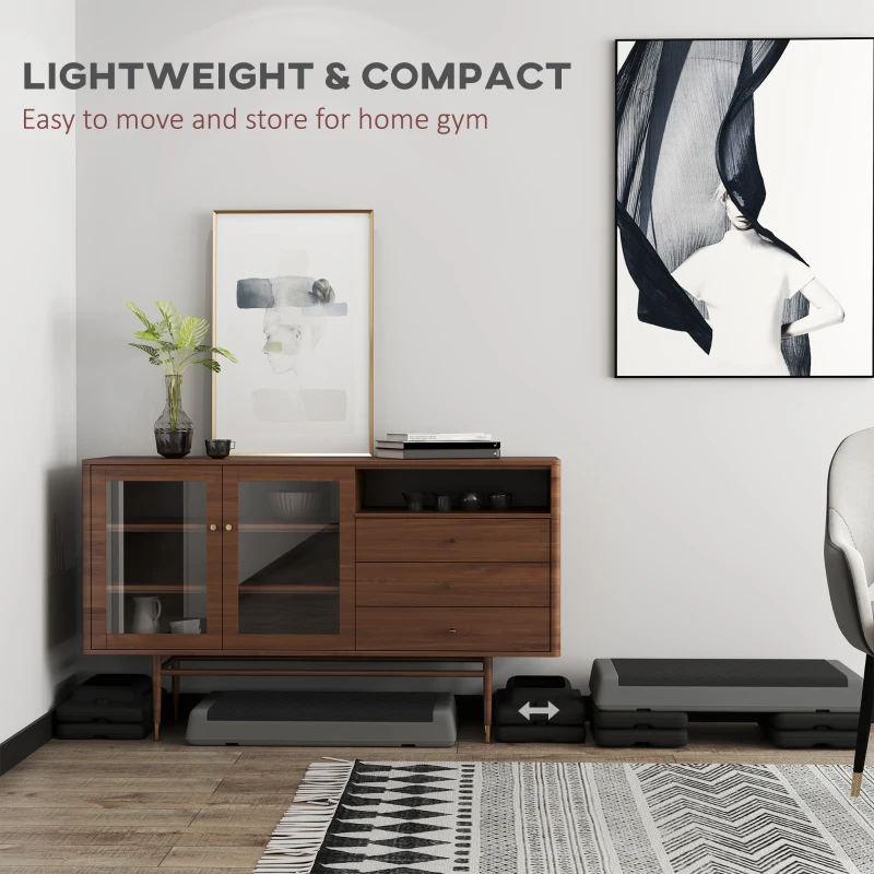 Stepper fitnessowy, regulowana wysokość, do domu, szary