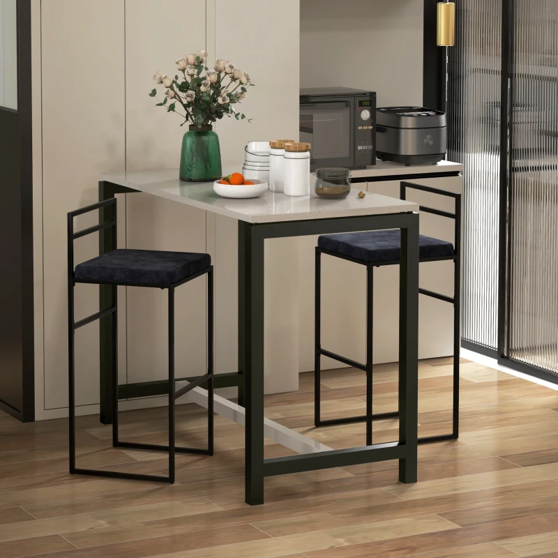 HOMCOM Lot de 2 chaises de bar tabourets hauts coussin d'assise velours repose-pieds  hauteur 74 cm noir