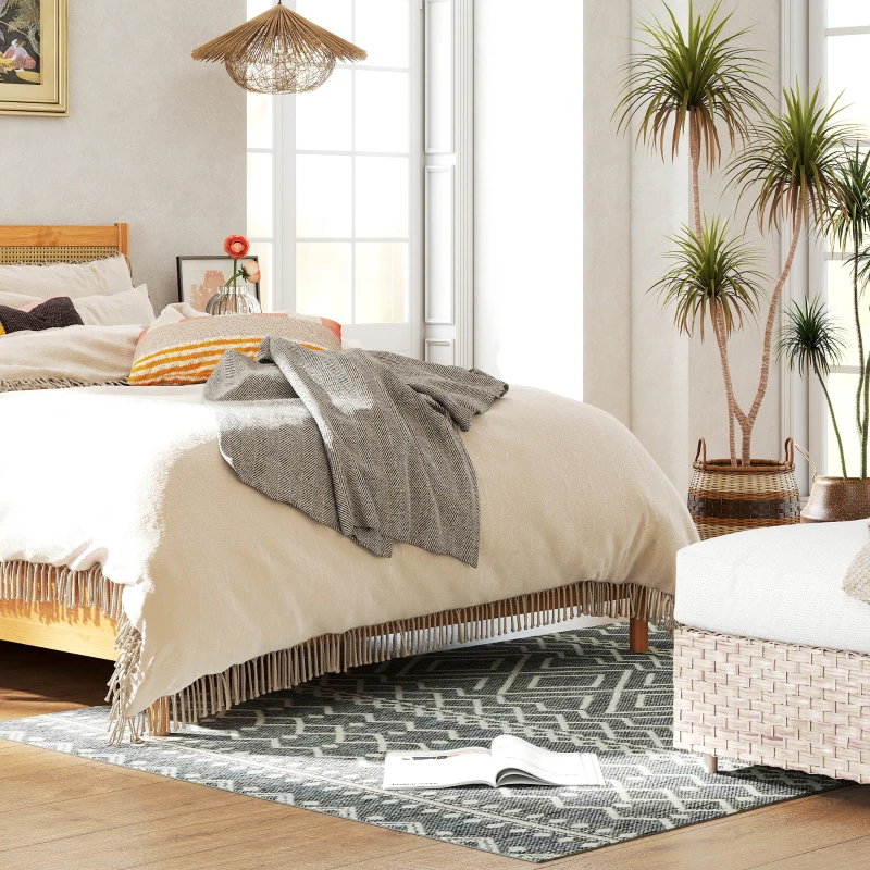 Dywan HOMCOM Płaskie Tkactwo Pralny Antypoślizgowy Dywan Kuchenny z Designem Boho dla Tarasu, Balkonu, Salonu i Kuchni, 200 x 140 cm, Szary