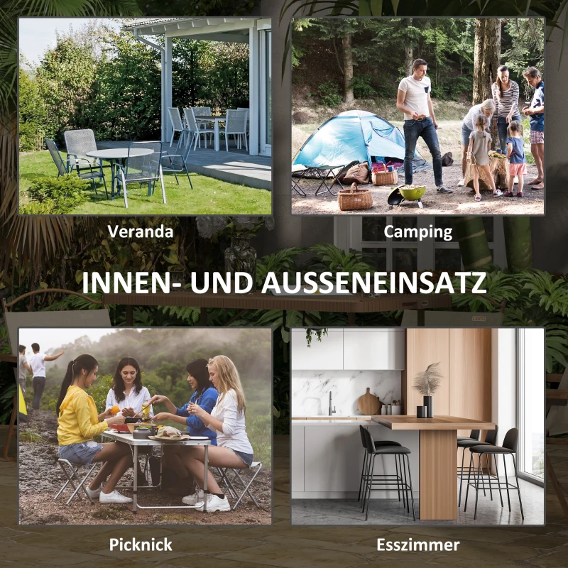 Outsunny Campingtisch Klapptisch mit Rattanoptik, Buffettisch für 4 Personen, Gartentisch für Balkon, Terrasse, bis 50 kg belastbar, HDPE, Braun, 122 x 60 x 73 cm