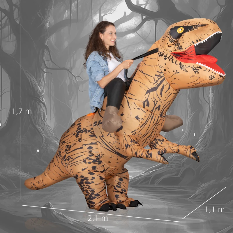 Outsunny Dmuchany kostium dinozaura dla dorosłych Dino T-Rex, zabawne przebranie na Halloween i karnawał