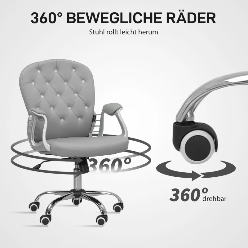 Vinsetto Fotel biurowy, Ergonomiczny krzesło biurowe z podłokietnikami, Wyściełane oparcie, Regulowany fotel komputerowy w wyglądzie skóry, Krzesło obrotowe do domowego biura, Jasnoszary