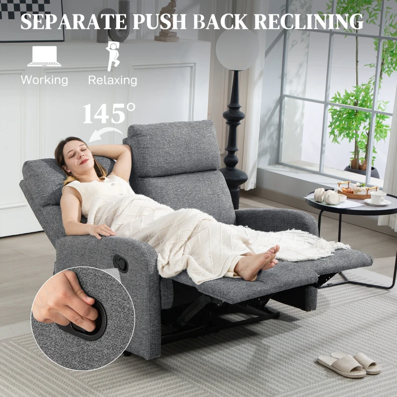 HOMCOM 2 Seater Recliner Sofa, Chenille Manual Recliner Sofa with Adjustable Leg Rest, Pocket Spring for Home Living Room, Grey