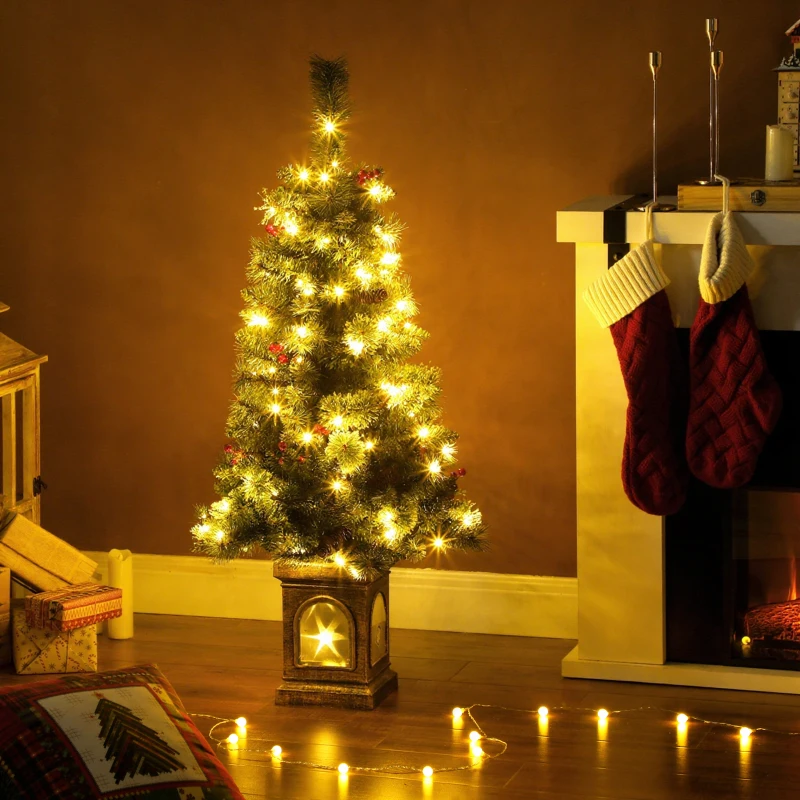 Sztuczna Choinka HOMCOM 120 cm z 100 LED, 8 Trybami Świecenia, 214 Gałęzi, Dekoracje Świąteczne z Metalową Podstawą do Wnętrz