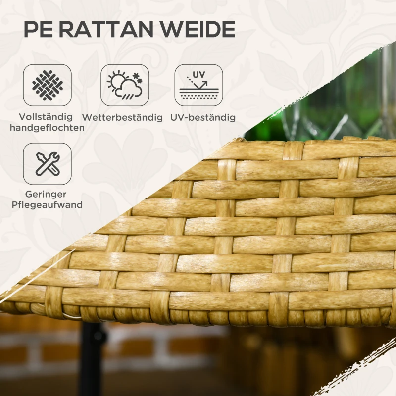 Outsunny Wózek Serwisowy Rattan Trolley z 2 Półkami, Wózek ogrodowy, Okrągły Wózek Kuchenny z Uchwytami, Wózek Barowy na Balkon, Konstrukcja ze Stali, Naturalny, Φ50 x 66 cm