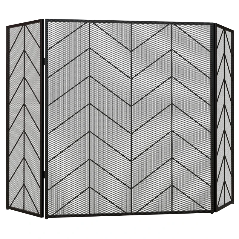 Osłona kominkowa, składana z 3 panelami, 135 x 85 cm, Czarna