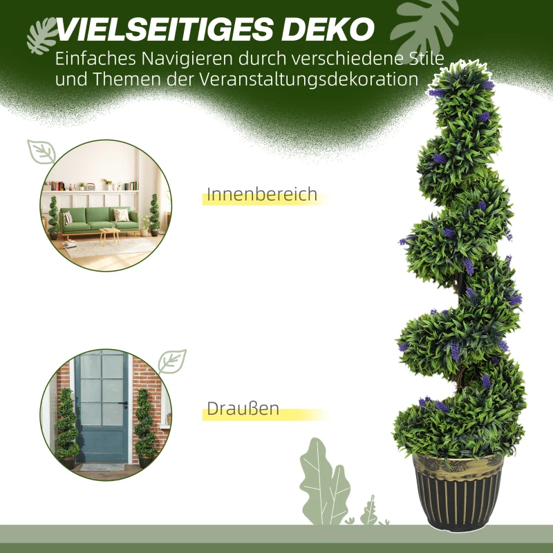 HOMCOM Zestaw 2 sztucznych roślin: Spiralny bukszpan z lawendą, wysokość 115cm, do wnętrz i ogrodu