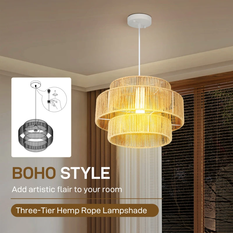 Lampa wisząca E27, styl Boho, jasnobrązowa, do kuchni