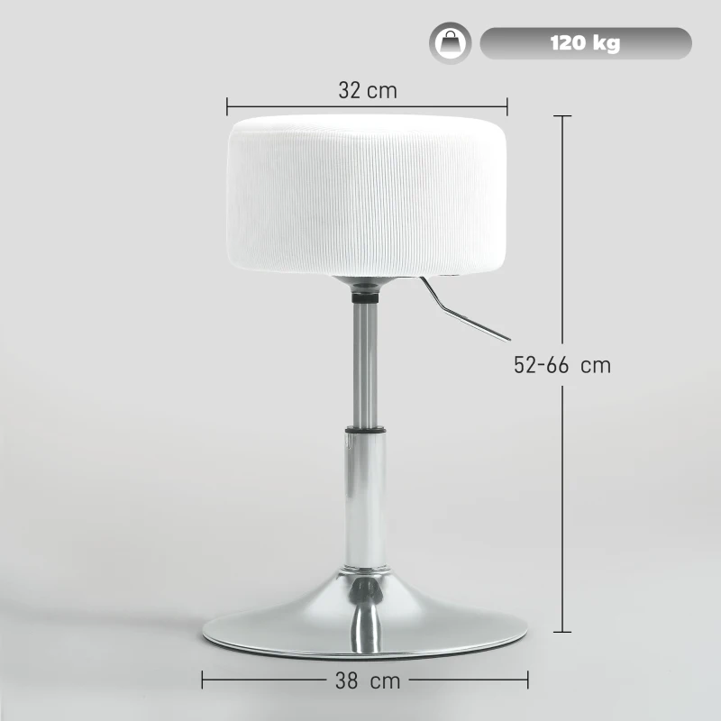 HOMCOM Swivel Bar Stool, Corduroy Upholstered Height Adjustable Barstool with Gas Lift and Steel Base for Makeup, Dining, Kitchen, White