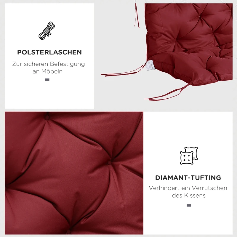 Poduszka na ławkę 3-osobową 150x98x8 cm, Czerwona, z taśmami