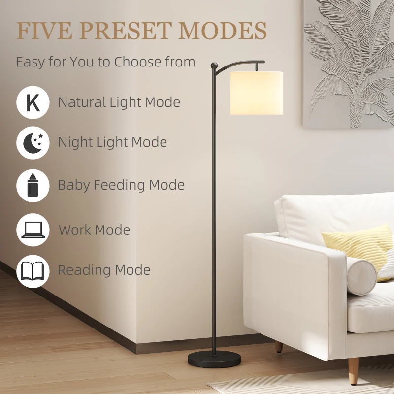 HOMCOM LED Floor Lamp, Reading Standing Lamp with Magnetic Remote Control and Stepless Dimmable Colours Temperature & Brightness, 60 Min Timer for Living Room, Bedroom, Office, Black