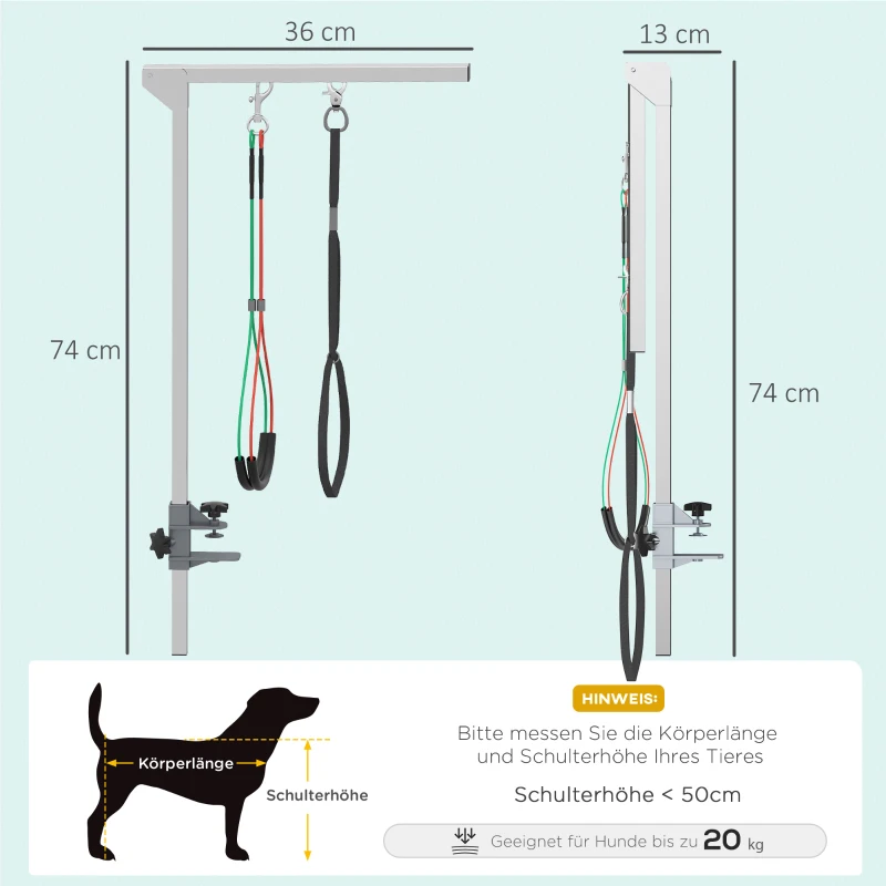 PawHut ramię do pielęgnacji zwierząt, Składane ramię do pielęgnacji z zaciskiem, Regulowane ramię do fryzjerstwa psów z uchwytem na biodra dla psów średniej wielkości, Stal nierdzewna, Srebrny