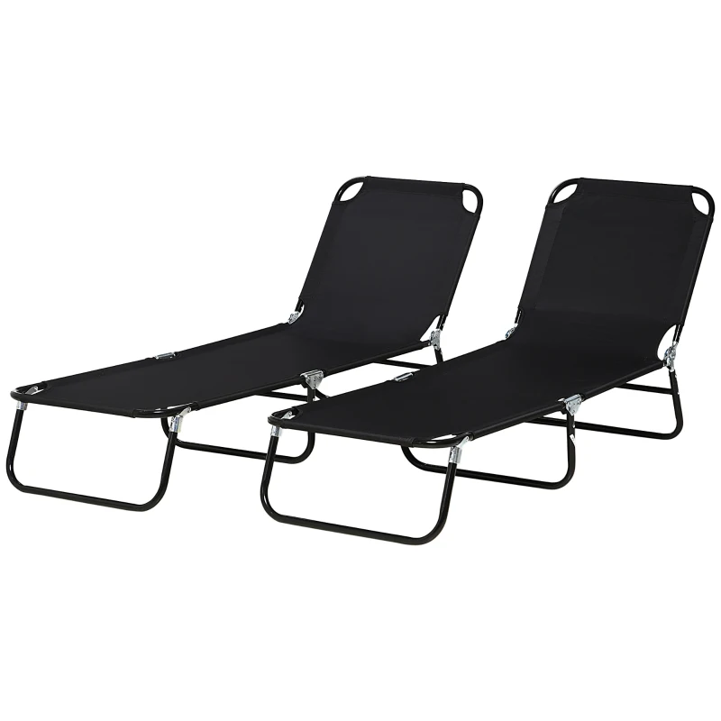 Outsunny Lote de 2 tumbonas plegables con respaldo reclinable en 5 posiciones, estructura de acero, negro