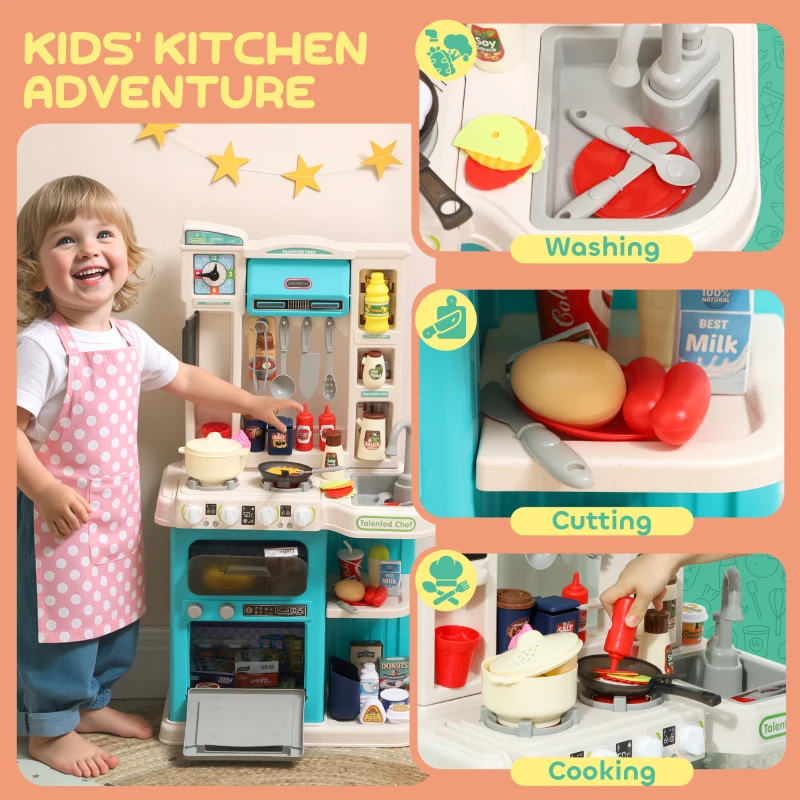 AIYAPLAY Kuchnia dla dzieci z piekarnikiem, zlewem, funkcjami świetlnymi i dźwiękowymi oraz akcesoriami, zestaw zabawkowy dla dzieci, prezent dla dziewcząt i chłopców 3-6 lat, Zielony