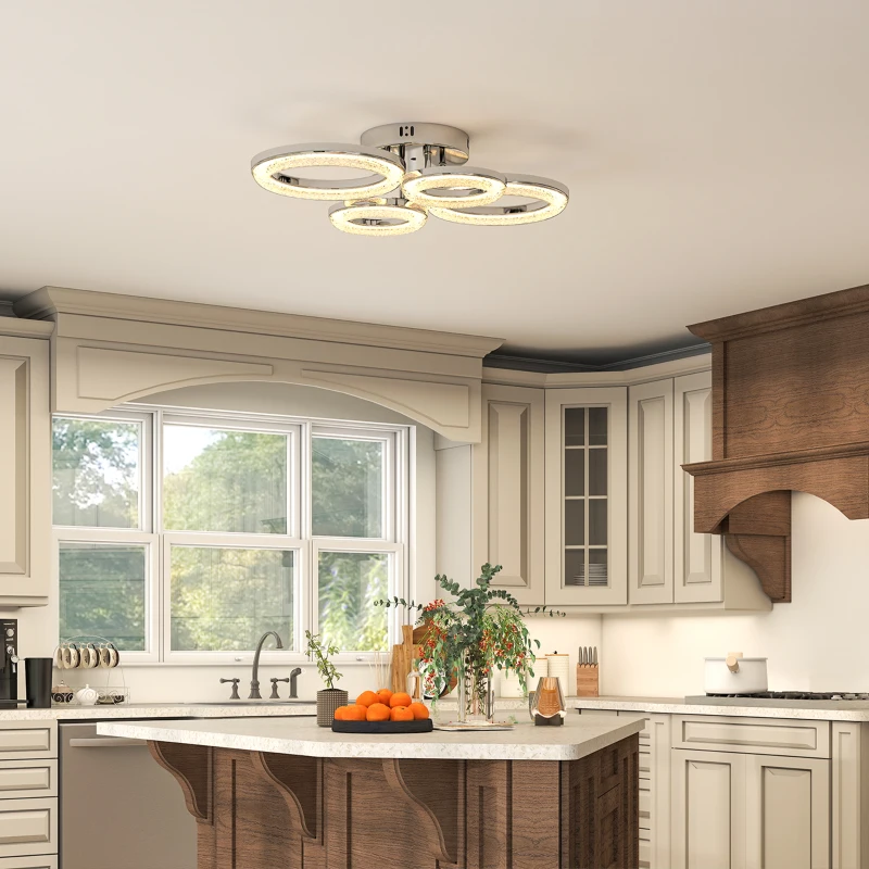 HOMCOM LED Ceiling Light, Modern 4 Rings Ceiling Lamp with Wall Switch Control, 40W 4350lm Flush Mount Ceiling Light with 3500K/4500K/6000K Colour Temperatures for Living Room, Bedroom, Silver Tone