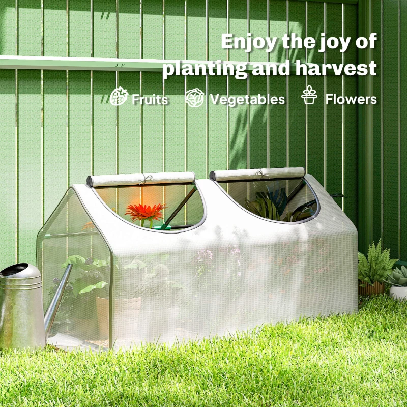 Outsunny Mini Greenhouse Portable Flower Planter Tomato Vegetable House for Garden Backyard with Zipper 120 x 60 x 60 cm, White