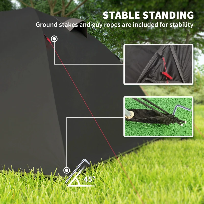 Outsunny Camping Tent for 2-4 Person, 3000mm Waterproof Family Tent with 2 Rooms, Sewn-in Groundsheet, Double Doors and Hook, Portable with Carry Bag for Fishing Hiking Festival, Black