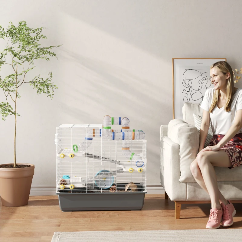 Klatka dla chomika Pawhut, 4 piętra, z kołem i miseczką
