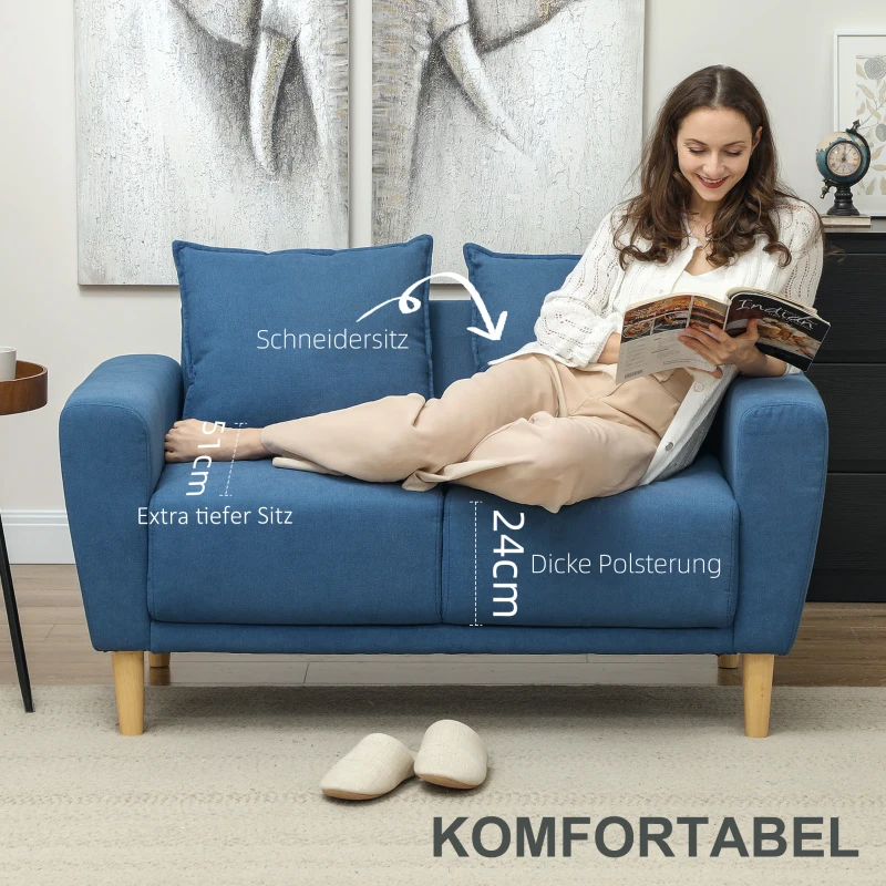 Sofa dwuosobowe z 2 poduszkami, głębokie siedziska 51 cm