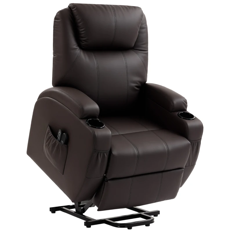 HOMCOM Fauteuil releveur électrique, fauteuil relax électrique, repose-pied, dossier inclinable, port USB, 83x95x107cm, marron
