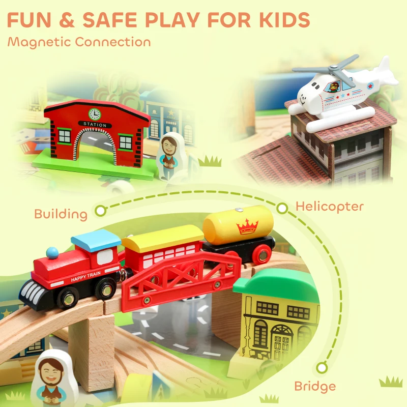 AIYAPLAY Stół Zabaw, 108-elementowy Zestaw Kolejowy z Drewna, Kolejka na Stole z Wyjmowanym Blatem, Stół Kolejowy dla Dzieci od 3 Lat, Niebieski