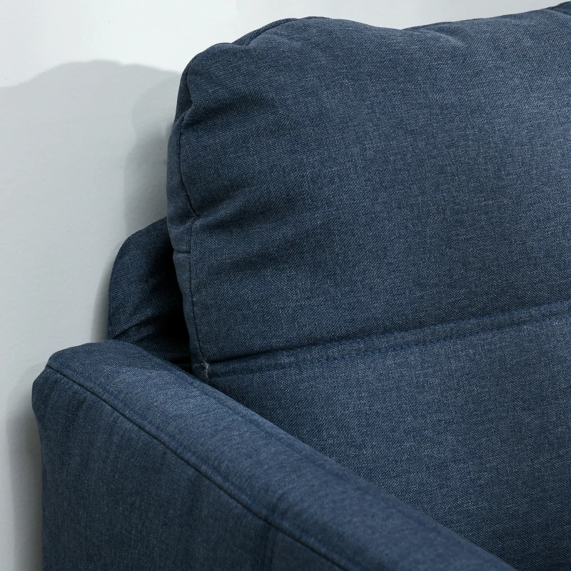 Sofa 2-osobowe, len, stalowe nogi, ciemnoniebieskie