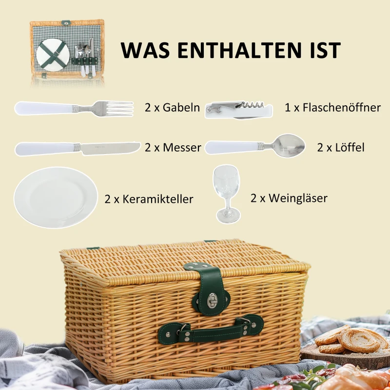 Kosz piknikowy z wikliny dla 2 osób, z chłodziarką