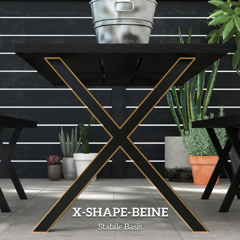 Outsunny Zestaw do Piwnego Ogródka, 3 częściowy, z Stołem, 2 Ławkami, Otworem na Parasol, Meble Ogrodowe z Wyglądem Drewna na Taras, Balkon, 180 x 80 x 73 cm, Czarny