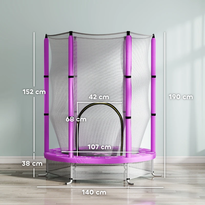 Trampolina dla dzieci Ø140 cm, z siatką, fioletowa
