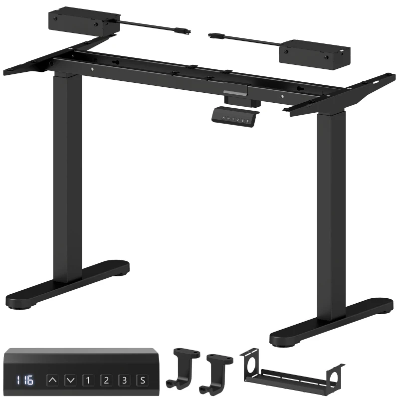 HOMCOM Electric Standing Desk Frame, Height Adjustable Sit Stand Desk Frame with Dual Motors, Memory Smart Panel and Collision Protection, Easy Assembly, Black