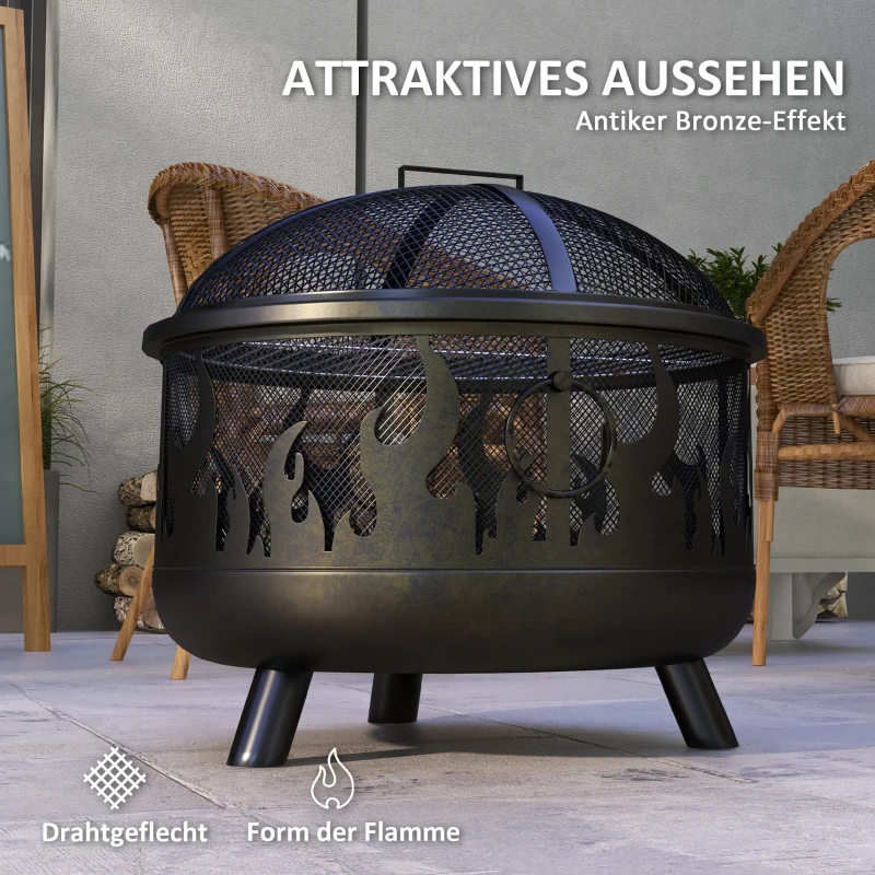 Kociołek ogrodowy z siatką, rusztem, na grilla, żaroodporny