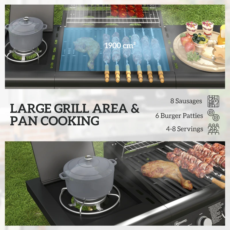 Grill gazowy 12,2 kW, 3+1 palniki, stal nierdzewna, wózek