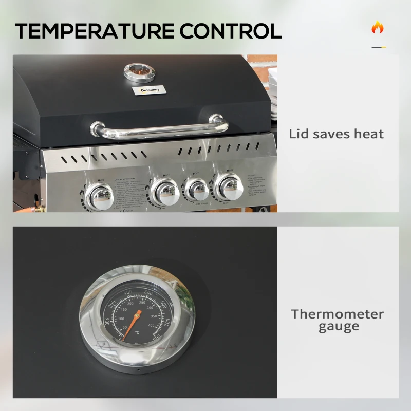 Grill gazowy 3 KW, 3+1 palniki, stal nierdzewna, boczny palnik