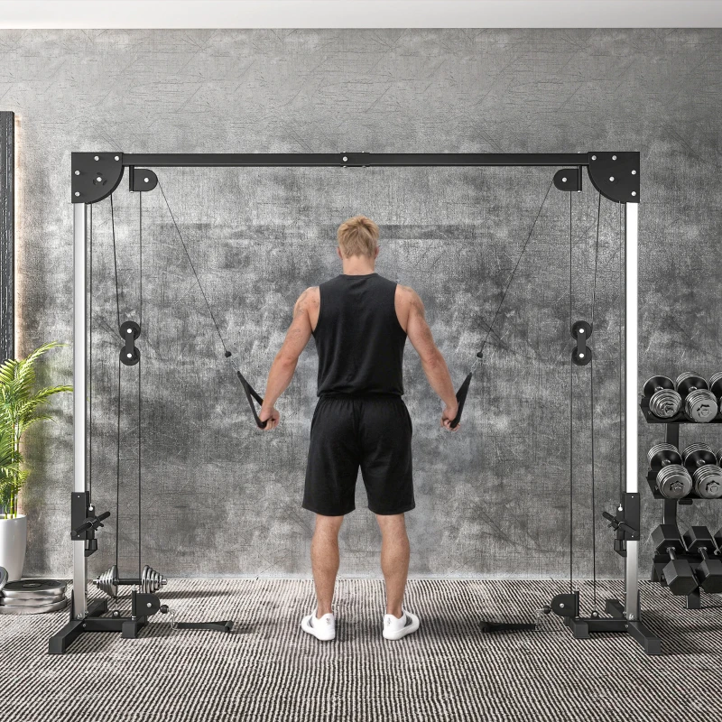 SPORTNOW Crossover stacja fitness z systemem kablowym, dla 1 lub 2 osób, stal, czarny