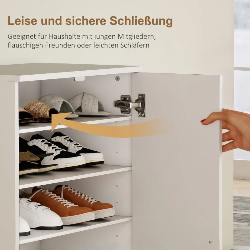 HOMCOM Shoe Cabinet with Silent Hinges, Adjustable Shelves, 6-Tier Shoe Storage Cabinet for Entryway, Hallway, for 14 Pairs, 55 x 35 x 108 cm, White