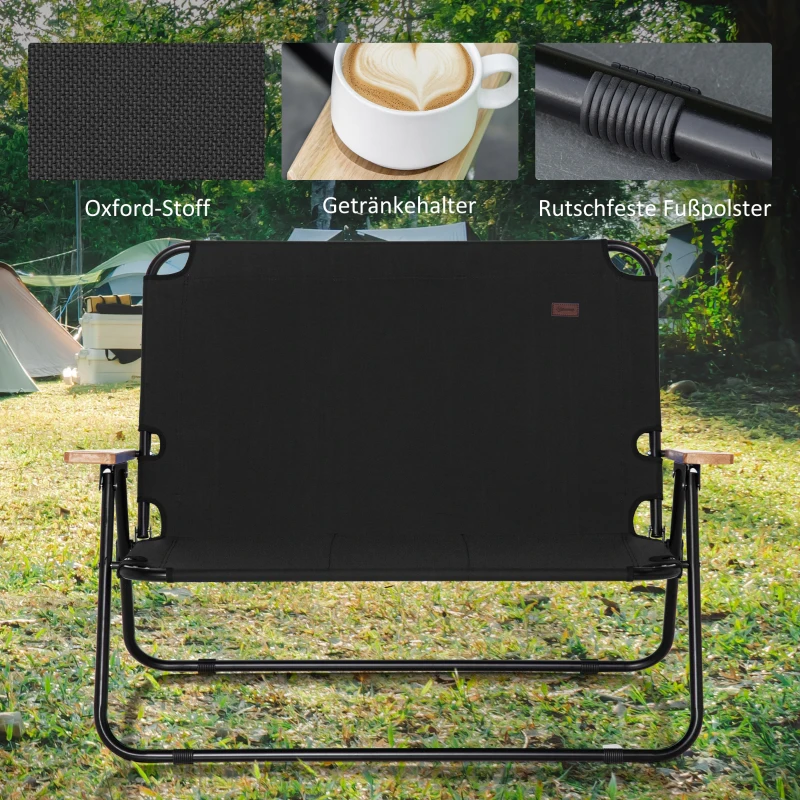 Outsunny campingstoel 2-zits opvouwbare draagbare tuinstoel regisseursstoel klapstoel met bekerhouder voor outdoor picknick wandelen max. belasting 160 kg groen 141 x 67 x 80 cm