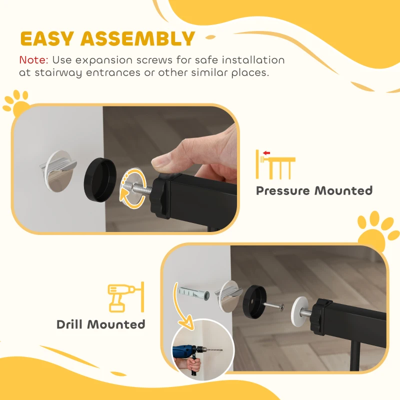 PawHut Bramka ochronna dla psów, bez wiercenia, regulowana 76-104 cm, czarna