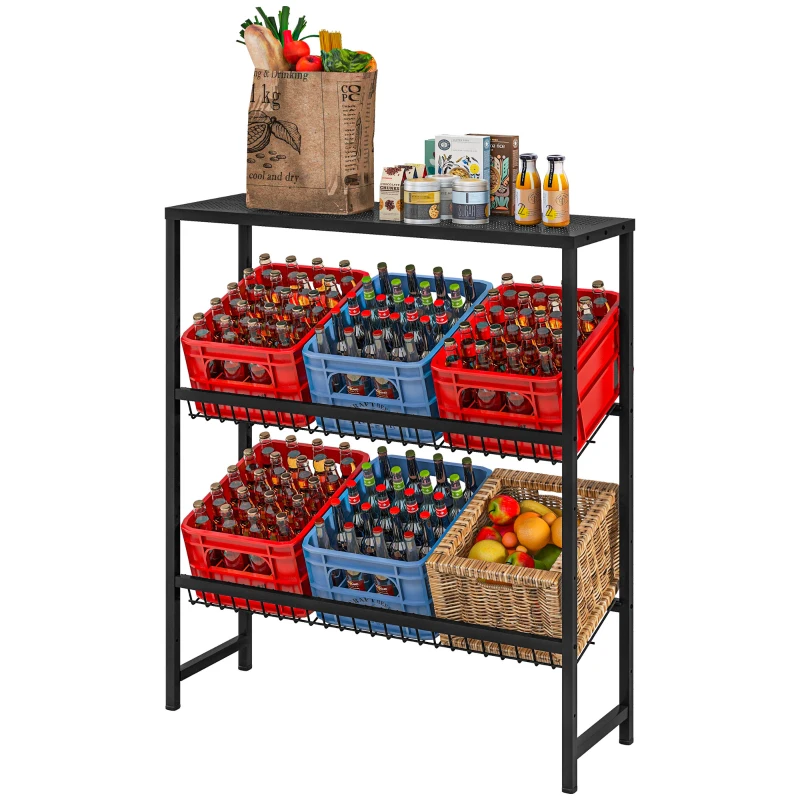 HOMCOM Drink Crate Rack for 6 Boxes, Black Steel, Freestanding Bottle Crate Stand, Drink Shelf, Height Adjustable, 103L x 33W x 113.5Hcm