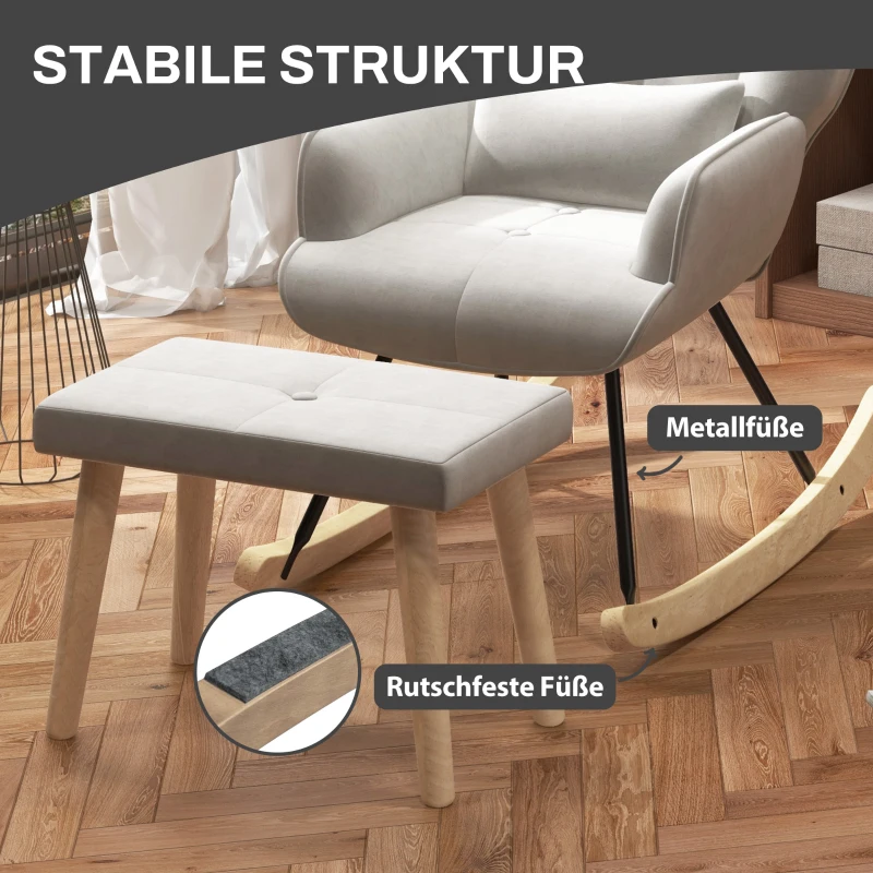 Fotel bujany z podnóżkiem, welurowy, z poduszką, do sypialni