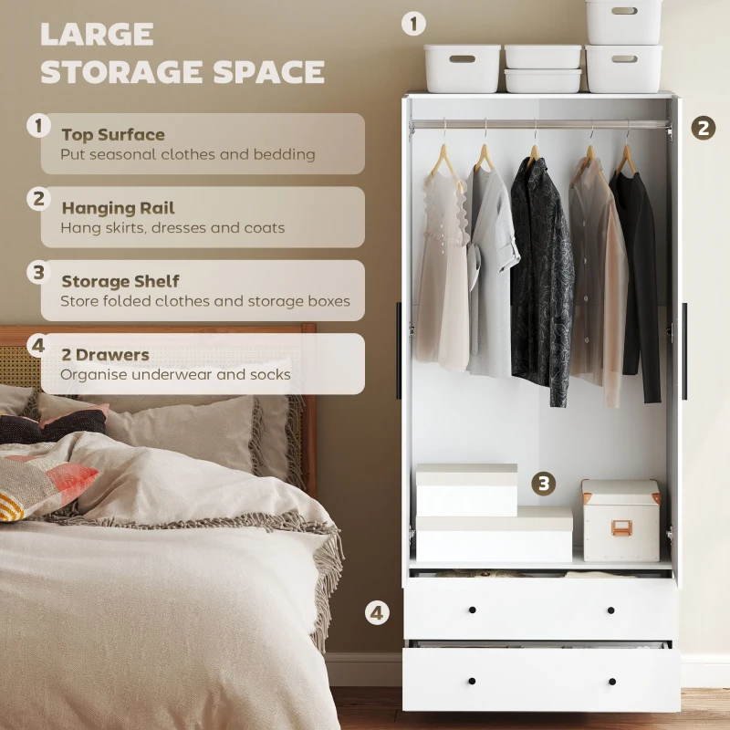 Szafa 2-drzwiowa z wieszakami i 2 szufladami, wielofunkcyjna