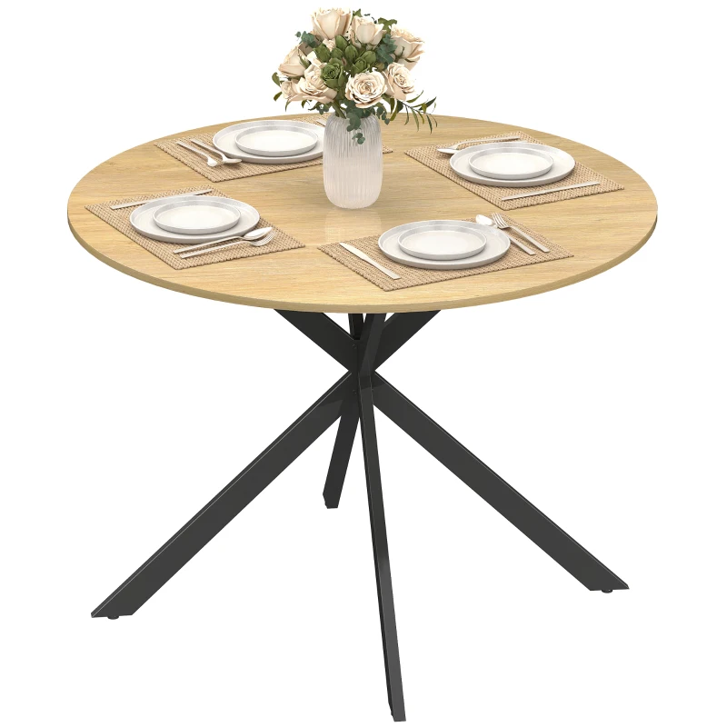 HOMCOM Table ronde pour 4 personnes, table de cuisine style industriel avec pieds en acier, pour salle à manger, cuisine, Chêne