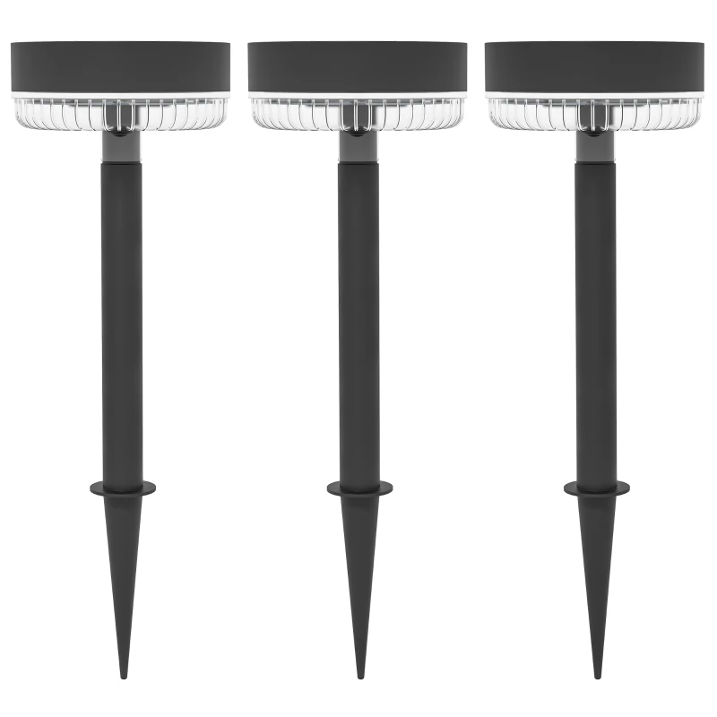Outsunny Lampy Solarne, 3 sztuki Lamp Solarnych, Lampa Ogrodowa Solarna z Ciepłobiałym Światłem, Automatyczne Włączanie/Wyłączanie, IP65 Wodoodporna do Trawnika, Balkonu, Czarne