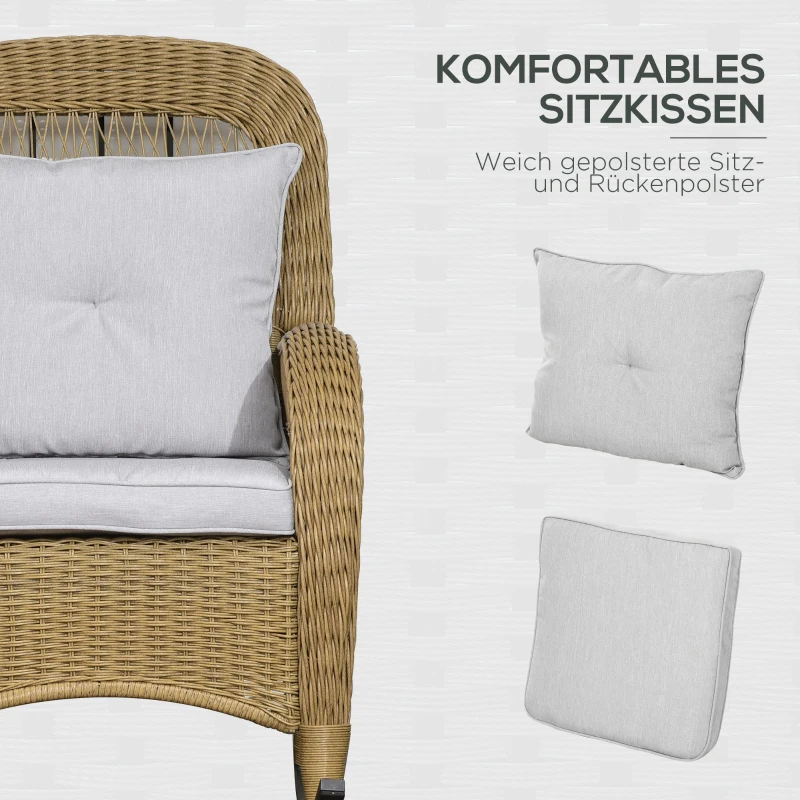 Outsunny rattanowy fotel bujany z poduszką, krzesło ogrodowe z zmywalną tapicerką, meble wypoczynkowe na podwórko, ogród, patio, żółty, 69 x 92 x 100 cm