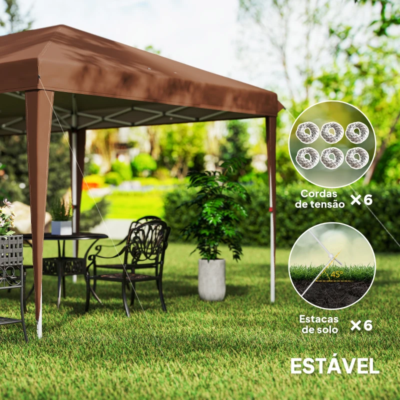Outsunny Tenda Dobrável 6x3 m com Altura Ajustável em 3 Níveis Bolsa de Transporte Anti-UV e Estrutura de Aço Castanho