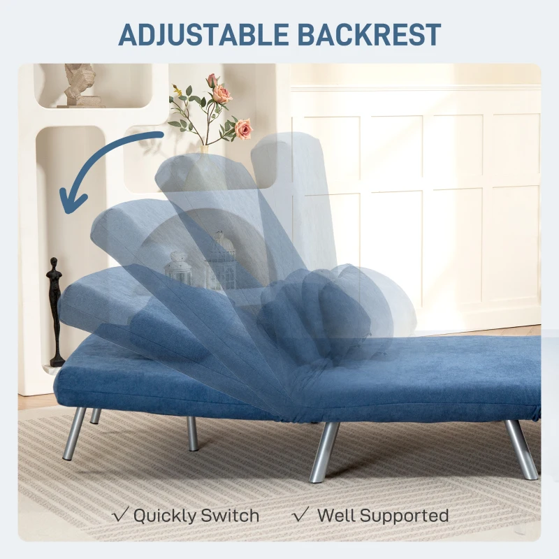 HOMCOM 2-in-1 Folding Sofa Bed, Convertible Sleeper Chair Bed with Adjustable Backrest, Velvet-Feel Upholstered Chaise Lounge with Pillow for Living Room, Bedroom, Home Office, Blue