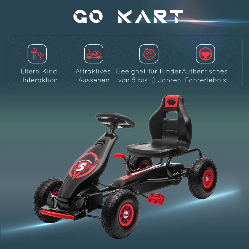 Gokart dla dzieci, regulowane siedzenie, czerwień + czerń